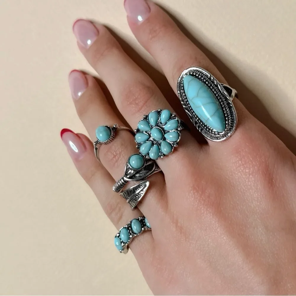 Boho Turquoise Ring Set N1692